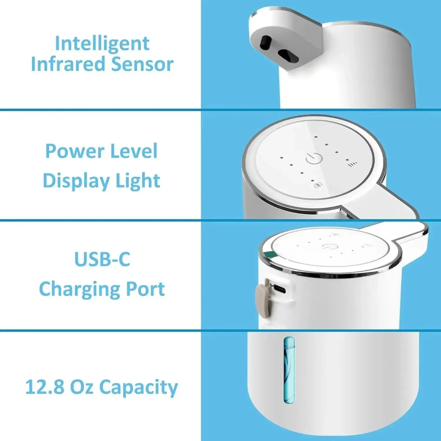 Automatic Touchless Foaming Soap Dispenser - 380ml USB Rechargeable with 4 Adjustable Levels, Eco-Friendly Design