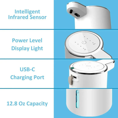 Automatic Touchless Foaming Soap Dispenser - 380ml USB Rechargeable with 4 Adjustable Levels, Eco-Friendly Design
