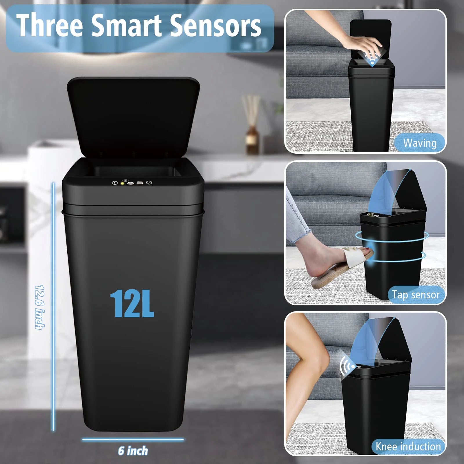 Touchless Automatic Bathroom Trash Can with Lid - Slim Motion Sensor Smart Bin for Bedroom, Office, and Living Room