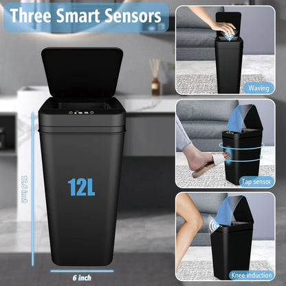 Touchless Automatic Bathroom Trash Can with Lid - Slim Motion Sensor Smart Bin for Bedroom, Office, and Living Room
