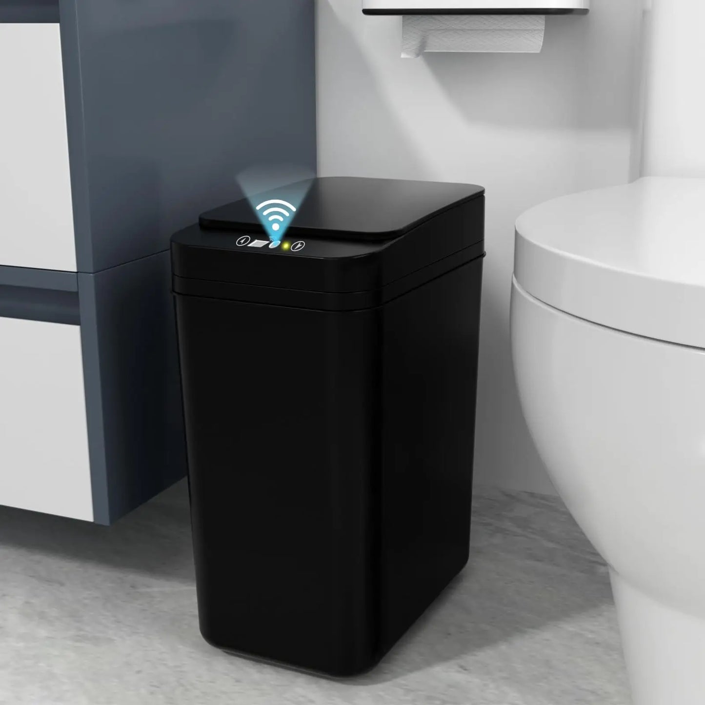 Touchless Automatic Bathroom Trash Can with Lid - Slim Motion Sensor Smart Bin for Bedroom, Office, and Living Room