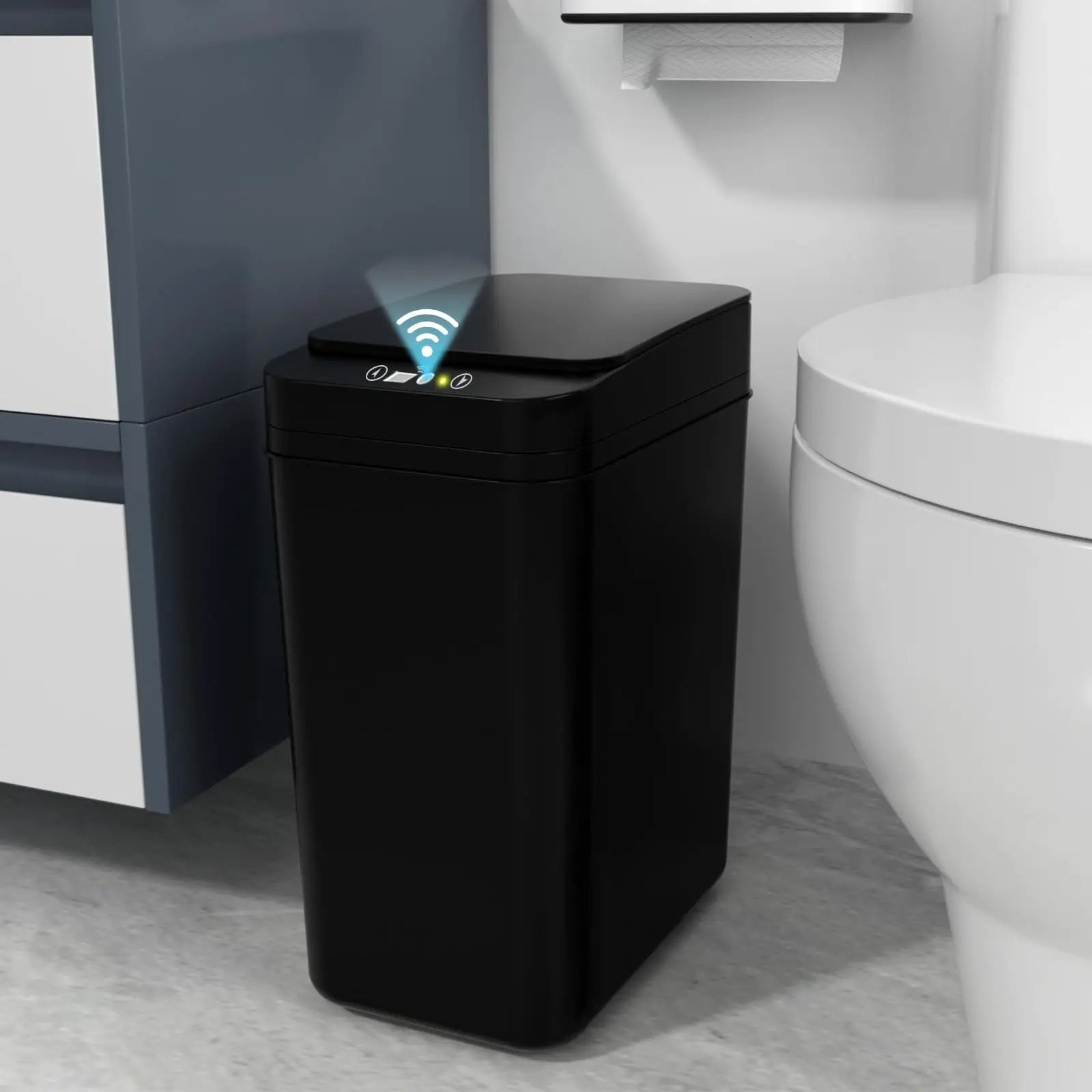 Touchless Automatic Bathroom Trash Can with Lid - Slim Motion Sensor Smart Bin for Bedroom, Office, and Living Room