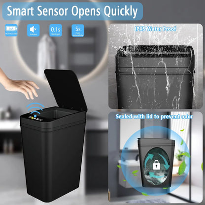 Touchless Automatic Bathroom Trash Can with Lid - Slim Motion Sensor Smart Bin for Bedroom, Office, and Living Room