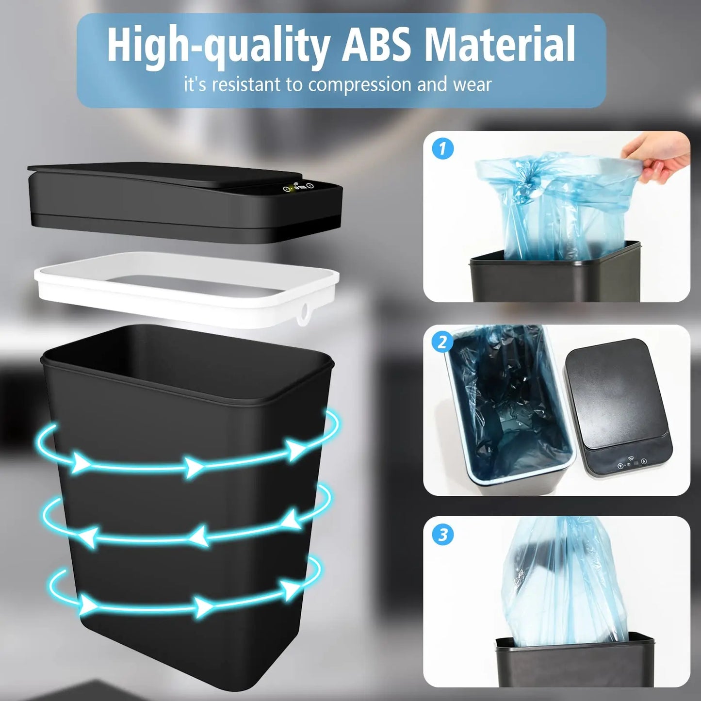 Touchless Automatic Bathroom Trash Can with Lid - Slim Motion Sensor Smart Bin for Bedroom, Office, and Living Room