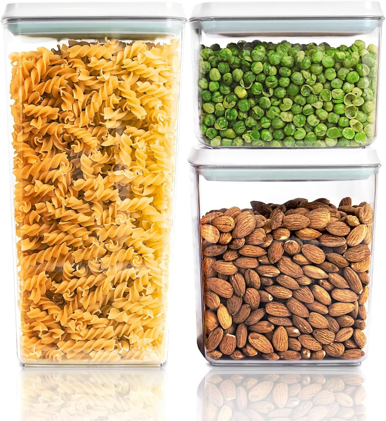 Airtight Food Storage Container Set, 3-Piece (3.5 Qt, 2.1 Qt, 1.3 Qt) - Clear Stackable Canisters with One-Touch Lids for Flour, Cereal, Oats, Sugar, Snacks, and Pantry Essentials for Compact Kitchens