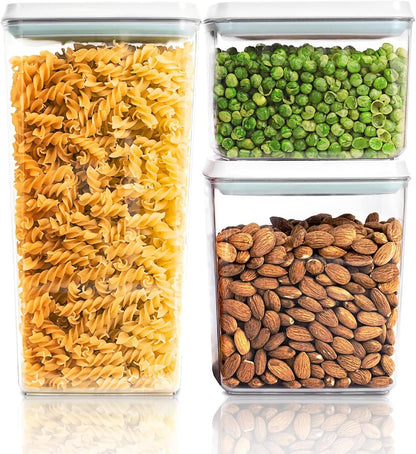 Airtight Food Storage Container Set, 3-Piece (3.5 Qt, 2.1 Qt, 1.3 Qt) - Clear Stackable Canisters with One-Touch Lids for Flour, Cereal, Oats, Sugar, Snacks, and Pantry Essentials for Compact Kitchens