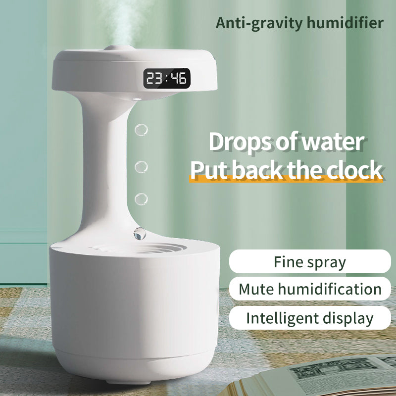 Anti-Gravity Humidifier with Clock and Aroma Diffuser - Large Capacity, Silent Operation for Home and Office Use