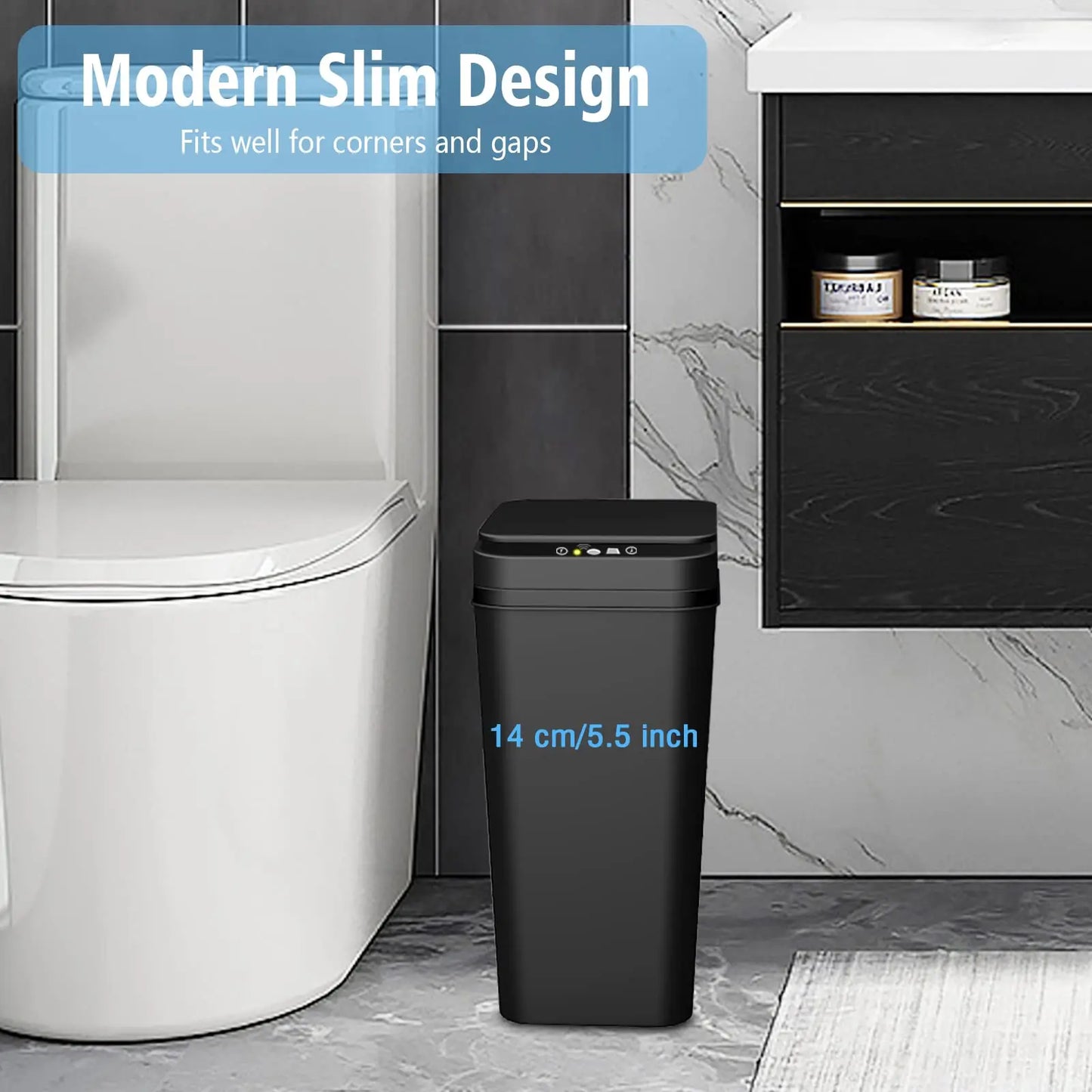 Touchless Automatic Bathroom Trash Can with Lid - Slim Motion Sensor Smart Bin for Bedroom, Office, and Living Room