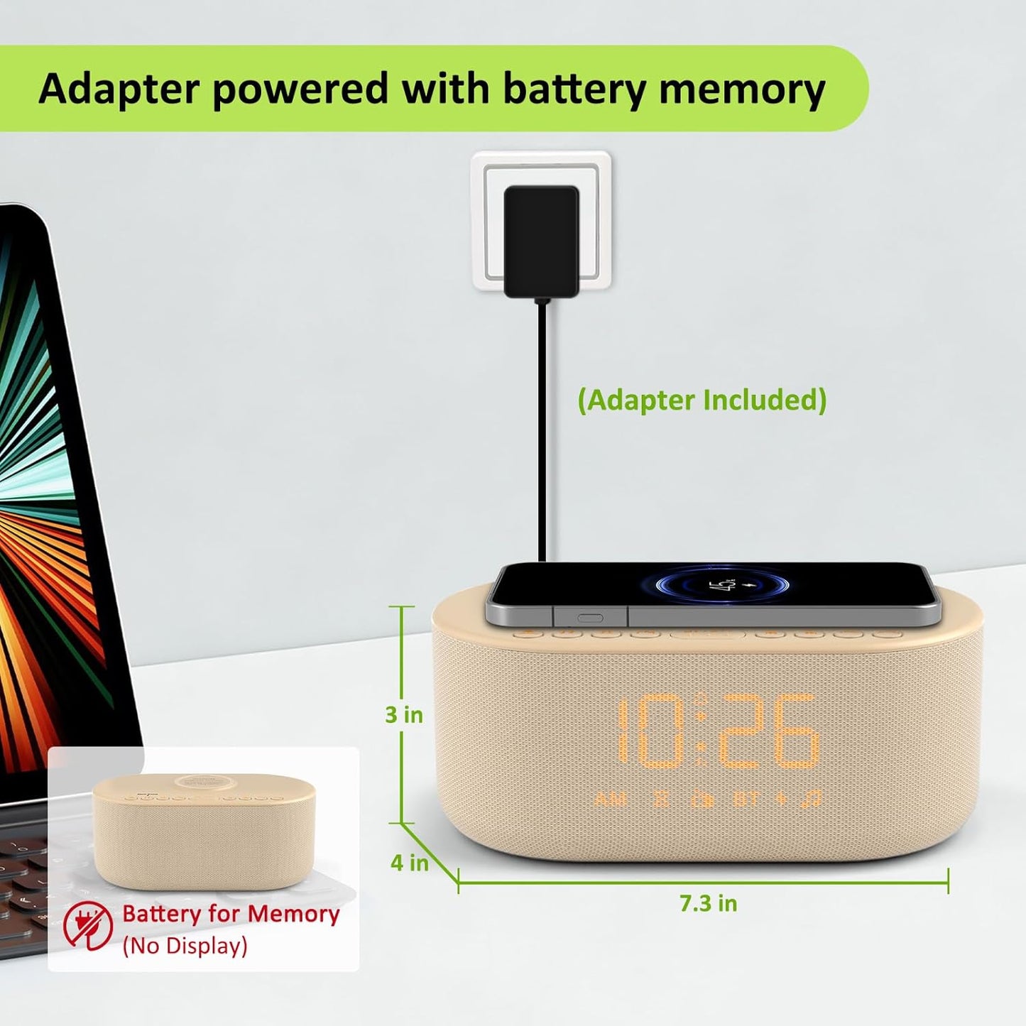 Alarm Clock with Wireless Charging for Apple and Samsung Phones | Enhanced Loud Alarm for Heavy Sleepers, Digital FM Radio with Sleep Timer, Adjustable Brightness, Multiple Alarm Sounds & Volume Levels, USB Charging Port