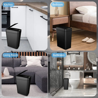 Touchless Automatic Bathroom Trash Can with Lid - Slim Motion Sensor Smart Bin for Bedroom, Office, and Living Room